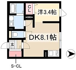 GVIVRE東別院 4階ワンルームの間取り