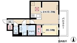 サンライフ黄金 1階1LDKの間取り
