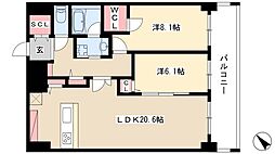 グランルクレ新栄イースト 9階2LDKの間取り