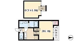 アップルハイム 1階1Kの間取り