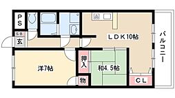 マーブル浅井 2LDKの間取図画像