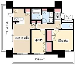 ローレルタワー名古屋栄 2LDKの間取図画像
