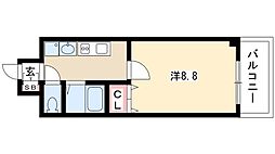 パルティール覚王山 1Kの間取図画像