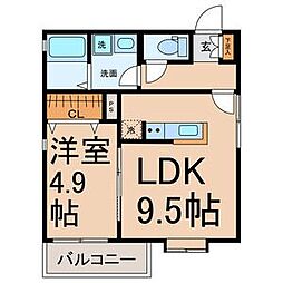 クラージュ黒川 1LDKの間取図画像