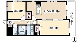 プレミアコート星ヶ丘 2LDKの間取図画像