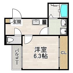 プルミエール角割町 1Kの間取図画像