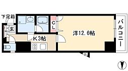 BSRESIDENCESAKAE 1Kの間取図画像