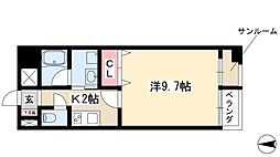 あいさきがけ 1Kの間取図画像