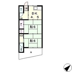 ヤマキハイツ 2階2DKの間取り
