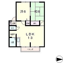 サンライフあけぼの 2階2LDKの間取り
