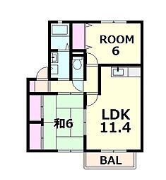 サニースカイA棟 2階2LDKの間取り
