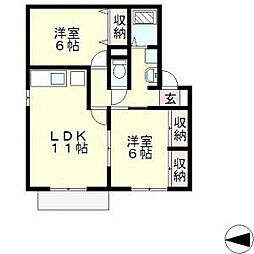 コーポはおりやA棟 2階2LDKの間取り