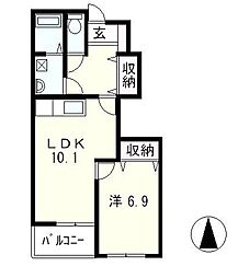 サンプレス比叡 1階1LDKの間取り