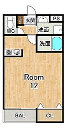 ブロッサムハウス ワンルームの間取図画像