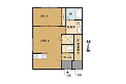 倉梯町アパート 1LDKの間取図画像