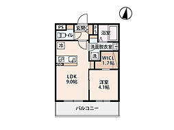 ソラーナ岡谷B 2階1LDKの間取り