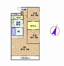 シンフォニック・ガーデンかりん 3階2LDKの間取り