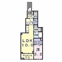 フィールドヒル茅野 1階1LDKの間取り