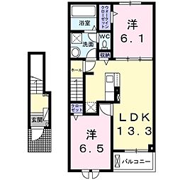 フォレスターナココA 2階2LDKの間取り