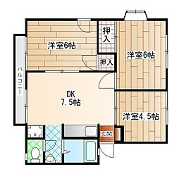 上川レジデンス 3DKの間取図画像