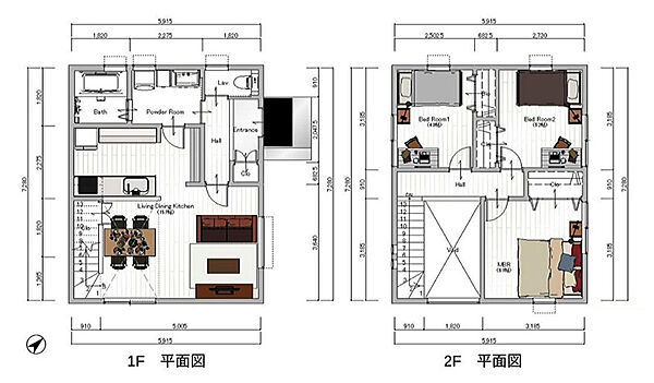 【参考間取プラン】建物価格2750万円／　延床面積：80.32?（1F：43.06?　2F：37.26?）
