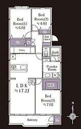 県公社平塚若宮ハイツ7号棟 3LDKの間取図画像