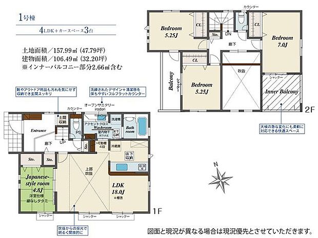 上部吹抜けやインナーバルコニー、オープンサニタリなどワンランク上の建売住宅になっております!