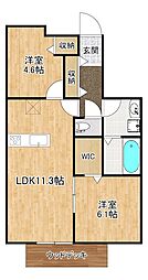 ベルリードF.mio 1階2LDKの間取り