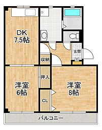 ヒルバレーマンション 2DKの間取図画像