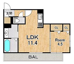 シャルール 1階1LDKの間取り