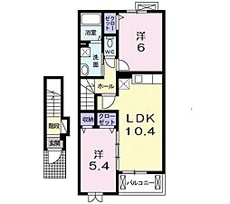 サニーハウスHagiwaraII 2階2LDKの間取り