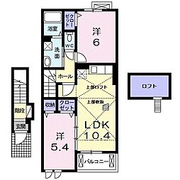 サニーハウスHagiwaraII 2階2LDKの間取り