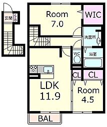 コンフォルタ　A棟 2階2LDKの間取り