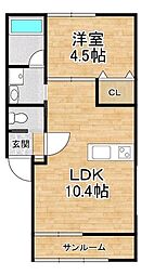 仮称)愛知川共同住宅 A棟 1LDKの間取図画像