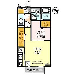 レセンテDemachiA棟 1LDKの間取図画像