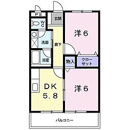 サニーハウス萩原 2DKの間取図画像