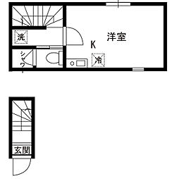 パルアーヌ 2階ワンルームの間取り