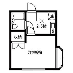 ユーハイツ 2階1Kの間取り
