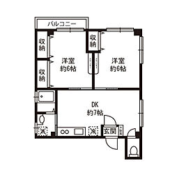 レジデンス西山 2DKの間取図画像