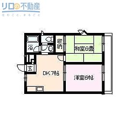 ハイツＳ＆ＫパートI 1階2DKの間取り