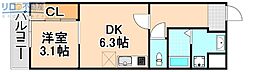 ヴェレーナ北本町 3階1DKの間取り