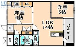 グリーンコートARAMAKI 4階2LDKの間取り