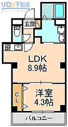 クイーンズコート伊丹西台 1LDKの間取図画像
