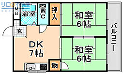 リーフ北野 2DKの間取図画像