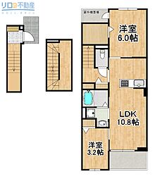 宝塚市売布東の町アパート 2LDKの間取図画像