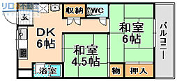 ヴィラ東伊丹 2DKの間取図画像
