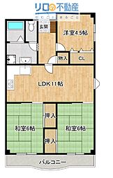 寿楽アビタシオン 3LDKの間取図画像