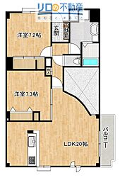 ユニヴェール花屋敷2号館 2LDKの間取図画像