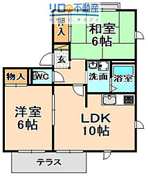 田中ハイツB棟 2LDKの間取図画像