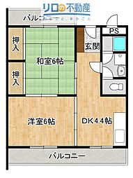 ヴィラひばりケ丘 2DKの間取図画像